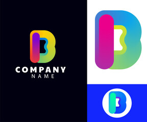 3d gradient color B letter logo, Letter B logo icon design template elements