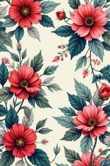 delicate charcoal floral elements in small blooms repeating pattern, charcoal, floral