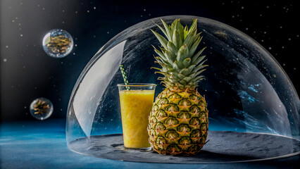 Refreshing Pineapple Drink Inside a Semi-Transparent Planetary Shell
