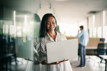 Professional business woman, female programmer thinking on online investment or software development