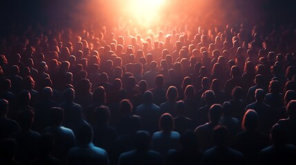 Obraz premium Large Crowd Gathering Silhouettes with Dramatic Lighting at an Event