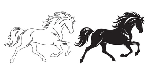 Horse galloping line art – clean silhouette for equine branding and logos – horse silhouette – horse vector – horse illustration – horse outline – horse icon – horse line art

