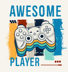 AWESOME GAME PLAYER MULTI COLOUR JOY STICK T SHIRT ILLUSTRATION © Saranya