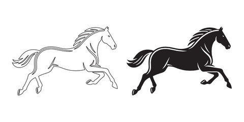 Running stallion vector – strong silhouette ideal for wild animal art – horse silhouette – horse vector – horse illustration – horse outline – horse icon – horse line art

