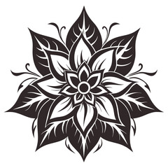 Intricate Ornamental Lotus Flower Design with Stylized Petals and Swirling Accents - Tattoo or Decorative Motif

