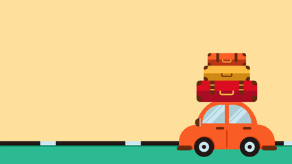 Summer vacation vector illustration with concept of car carrying vacation gear. Suitable for travel, vacation, summer and family adventure themes.