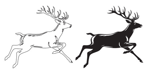 Sprinting deer silhouette – energetic vector design for wildlife and outdoor themes – deer silhouette – deer vector – deer illustration – deer outline – deer icon – deer line art

