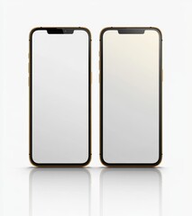 Two modern smartphones with blank screens, presented in a studio setting