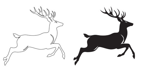 Deer sprinting silhouette – energetic vector design for outdoor and animal themes – deer silhouette – deer vector – deer illustration – deer outline – deer icon – deer line art


