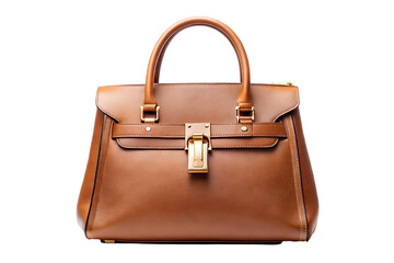 Elegant Brown Leather Handbag with Gold Hardware isolated on white background. A  Leather Handbag illustration on white