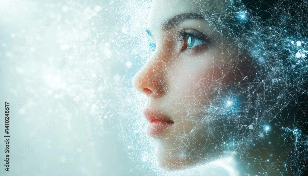 Poster abstract representation of human intellect with connected neural networks and digital interface