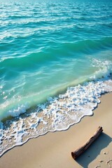 Obraz premium Gentle ripples on a calm ocean surface with sea foam and driftwood, sea foam, organic, nature