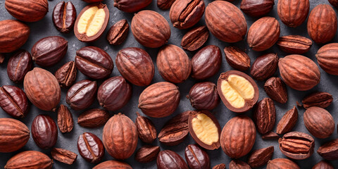 Close-up of shea nuts and coffee beans