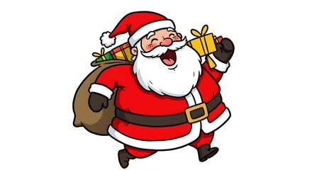 Jolly Santa Claus Cartoon Illustration, delivering gifts.