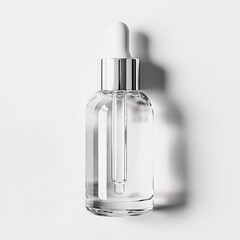 Clear serum bottle mockup product photography for skincare beauty cosmetic essence oil dropper on white background