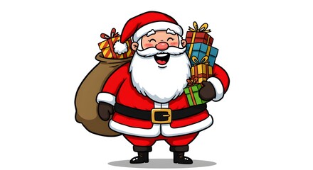 Illustration: Jolly Santa Claus Carrying Gifts, Christmas Cartoon