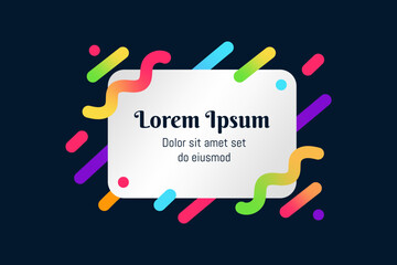 Color Gradient Line Shapes Banners. Design Element Abstract Neon Wavy Ribbons. Rectangles Rainbow Spiral Design Elements. Black Background and frame text