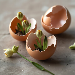broken egg with flower