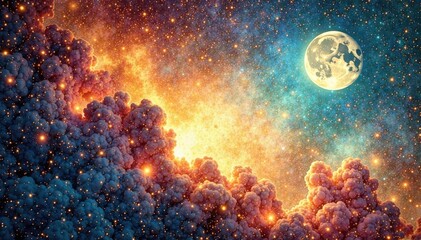 Obraz premium Celestial design on old paper with stars and moons in various colors, vintage, pattern, moon