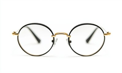 Classic round eyeglasses with thin black frames and gold accents