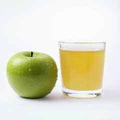 Fresh green apple and juice glass healthy drink still life on white background studio shot clean 100 character