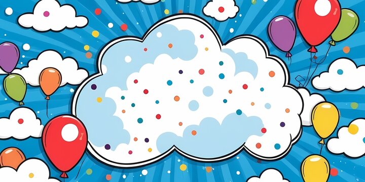 Colorful cartoon balloon frame with cloud space for text birthday greeting card