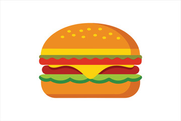 Food Icon of Burger with Cheese and Veggies in Simple Flat Style