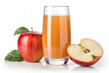 Healthy Apple Drink with Red Apple and Mint Leaves &ndash; Isolated on White