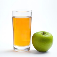 Fototapeta premium Apple juice glass with green apple fresh healthy drink beverage nutrition organic fruit still life product