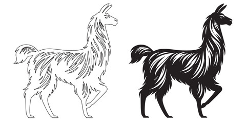 Fun llama icon – charming outline vector perfect for eco-conscious designs and products – llama silhouette – llama vector – llama illustration – llama outline – llama icon – llama line art


