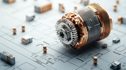 Exploded schematic of an electric motor s magnetic core, highlighting laminated steel design for efficiency