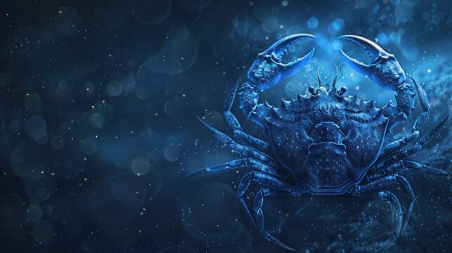 Epic view crab of cancer zodiac on blue space background. Generated AI image