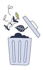 Illustration of a recycle bin with leaves and apple core, symbolizing waste management.