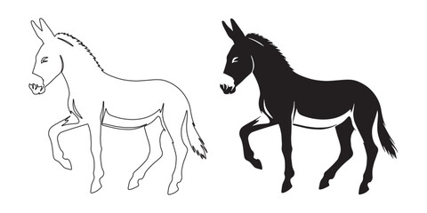 Donkey vector art – high-quality line art for countryside, farm, or animal-themed products – donkey silhouette – donkey vector – donkey illustration – donkey outline – donkey icon – donkey line art

