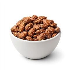 Fototapeta premium Candied almonds in bowl sweet treat snack dessert nuts healthy food delicious gourmet crunchy roasted 100