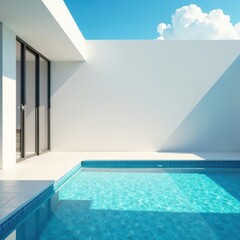 Swimming pool with white glass wall, architectural, white glass