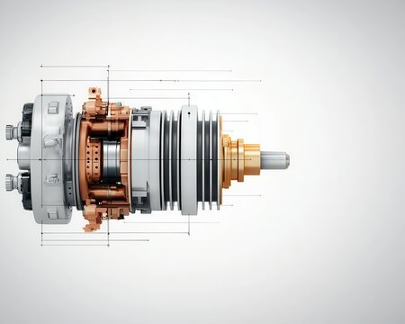 Exploded schematic of an electric motor s rotor and stator assembly, showcasing precision engineering