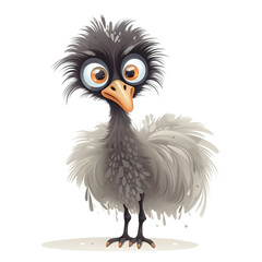 Fototapeta premium cute cartoon emu with big eyes fluffy body tiny wings and long neck friendly expression vector clip art white background