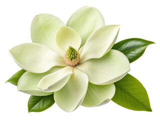 Obraz premium stunning magnolia flower showcases its delicate petals and vibrant green leaves, embodying natural beauty and elegance