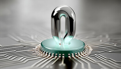 Obraz premium Metallic zero symbol on glowing circuit board