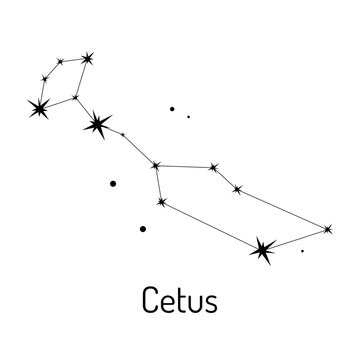 Minimal vector illustration of Cetus constellation in black and white. Star chart design for astronomy, astrology, education, or celestial decor.