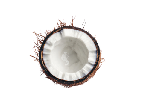 Coconut cutout background natural setting food photography minimalist viewpoint fresh ingredients concept