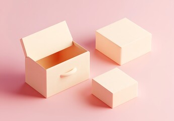 Obraz premium Simple Cream Colored Gift Boxes on Soft Pink Background