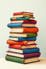 Fototapeta premium Colorful stack of books with hand-drawn illustrations , childrens book, colors