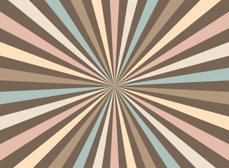 Colorful sunburst background in candy tones with chocolate cream beams. Vibrant, swirling lines perfect for banners, posters, flyers, or sweet-themed designs. Fun vector whirlpool effect.