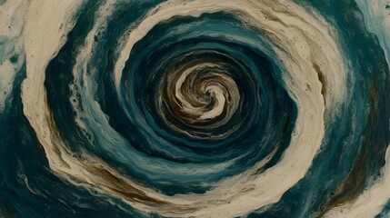 Abstract Swirling Ocean Vortex Painting Teal Beige Brown