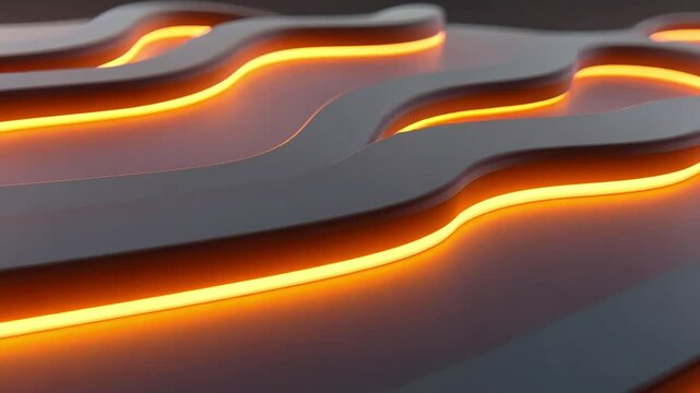 Glowing orange lines on grey wave background