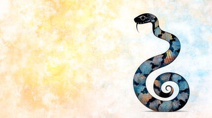Colorful serpent coiled elegantly on textured background
