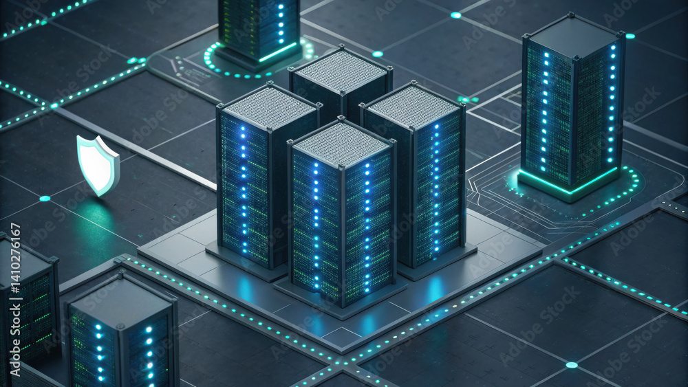 Poster secure data centers enhance cybersecurity service with advanced technology and infrastructure for op