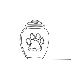 Pet memorial urn with paw print in one line minimalist drawing